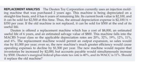 please make sure the answer is correct 100% REPLACEMENT ANALYSIS The
