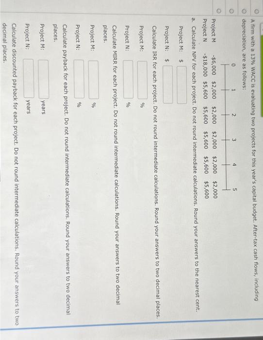  A firm with a 13% WACC is evaluating two projects for