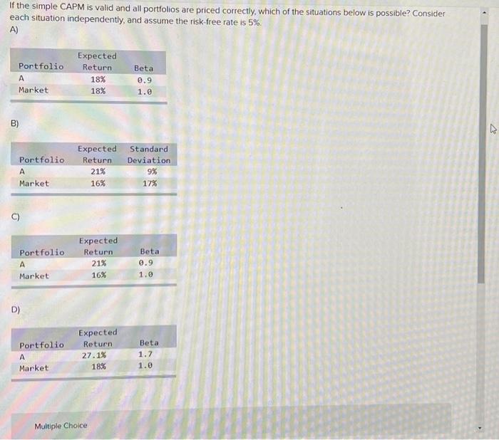 please please helpp If the simple CAPM is valid and all portfolios