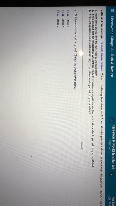  III Homework: Chapt. 8 - Risk & Return Question 9, P8-22