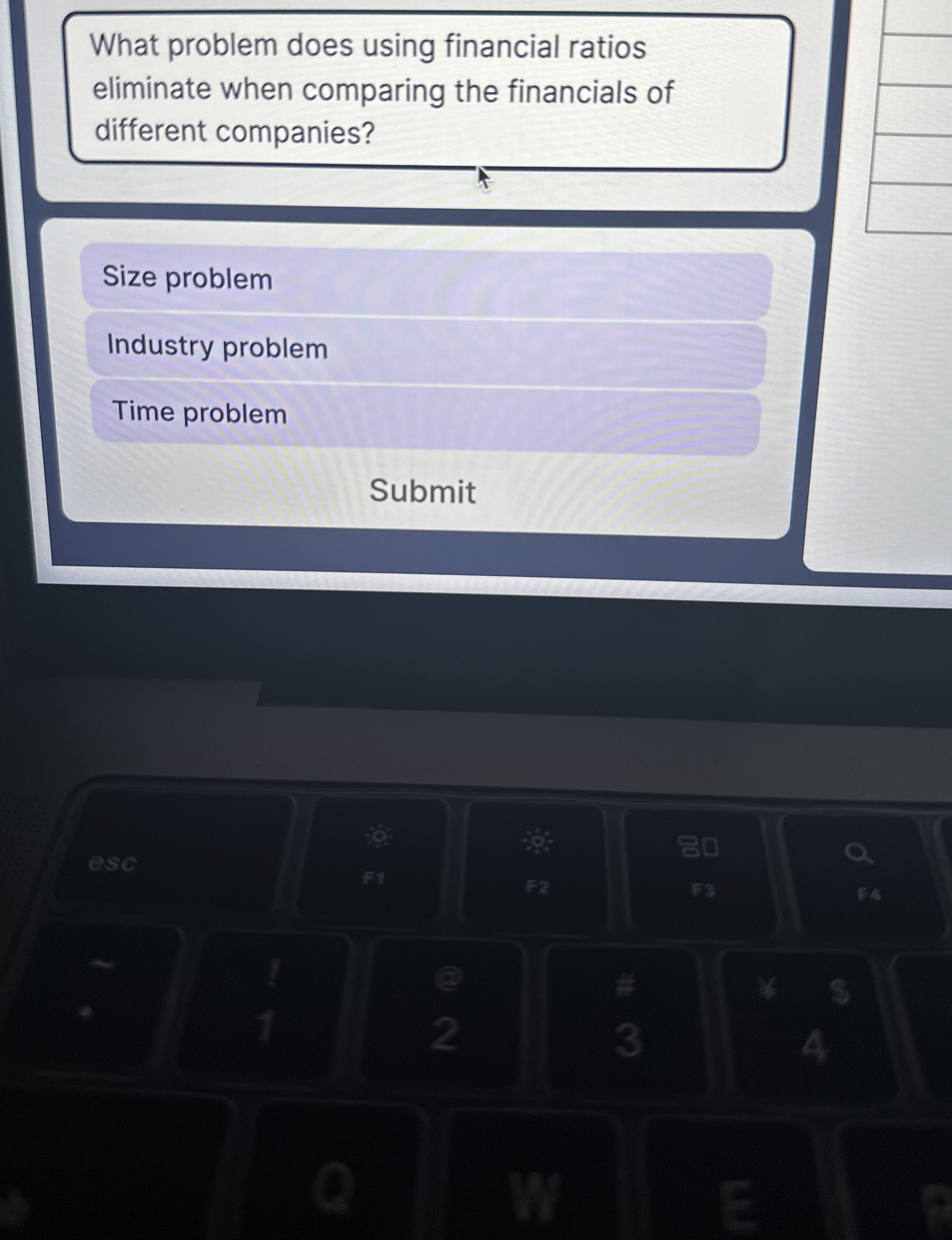  What problem does using financial ratios eliminate when comparing the financials