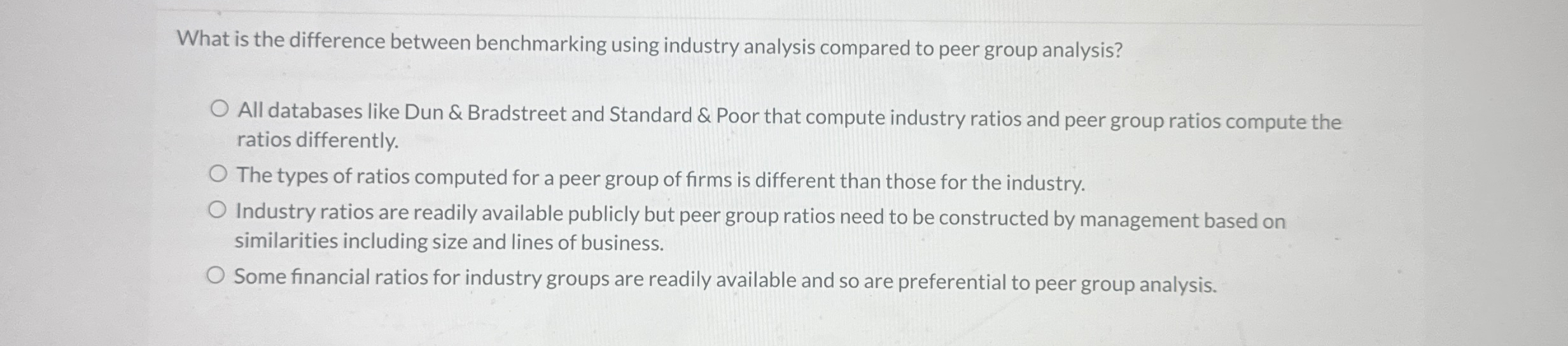  What is the difference between benchmarking using industry analysis compared to