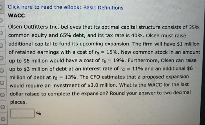  Click here to read the eBook: Basic Definitions WACC Olsen Outfitters