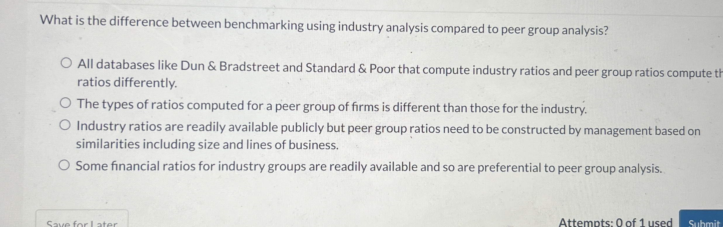  What is the difference between benchmarking using industry analysis compared to