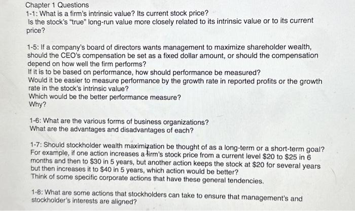  Chapter 1 Questions \\( 1-1 \\) : What is a firm's