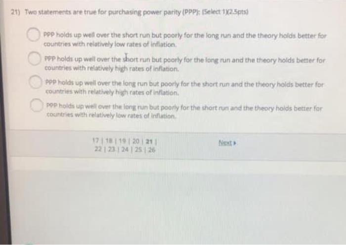  21) Two statements are true for purchasing power parity (oppy Select