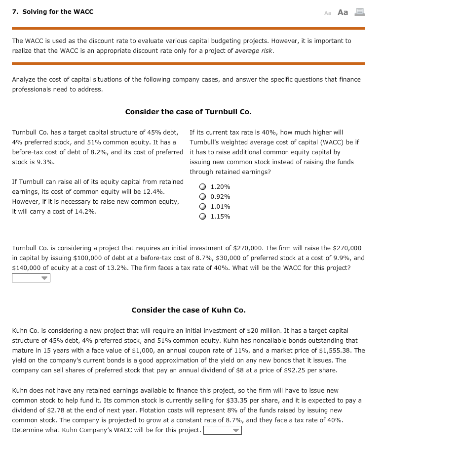 7. Solving for the WACC Aa Aa E The WACC is