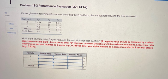  Problem 13-3 Performance Evaluation (LO1, CFA7) You are given the following