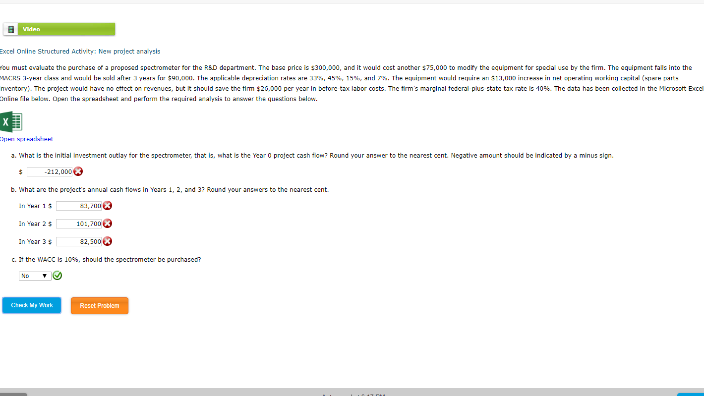  Video Excel Online Structured Activity: New project analysis You must evaluate
