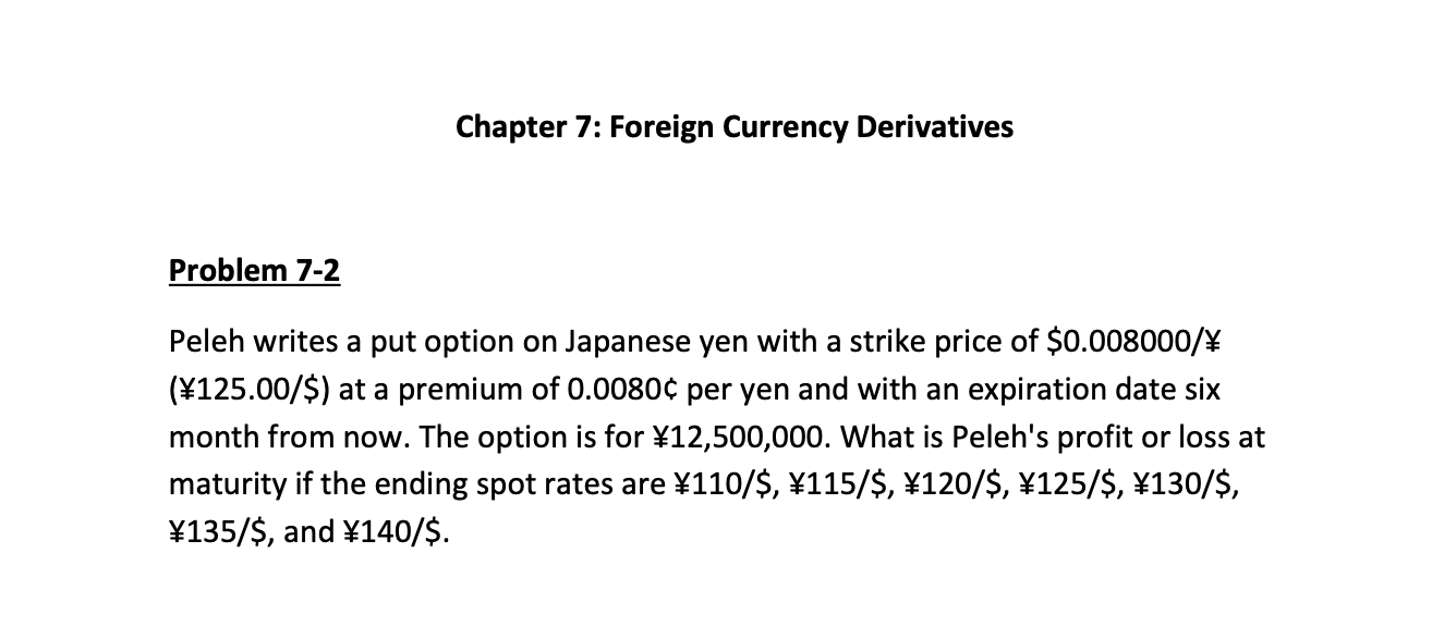  Chapter 7: Foreign Currency Derivatives Problem 7-2 Peleh writes a put