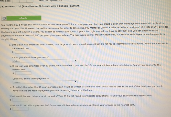  Allemes 35. Problem 5.35 (Amortization Schedule with a Balloon Payment) eBook