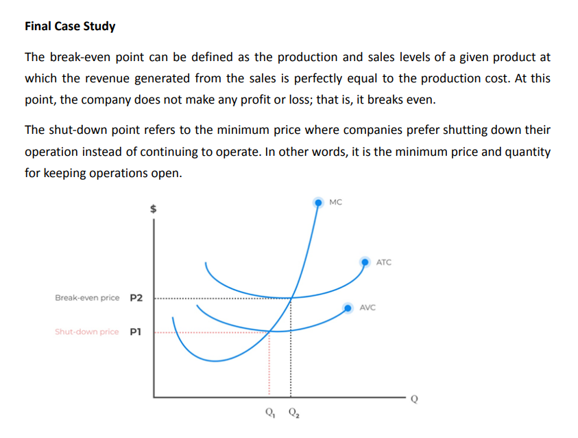 The instructor will provide a case to assess students knowledge of Break-Even