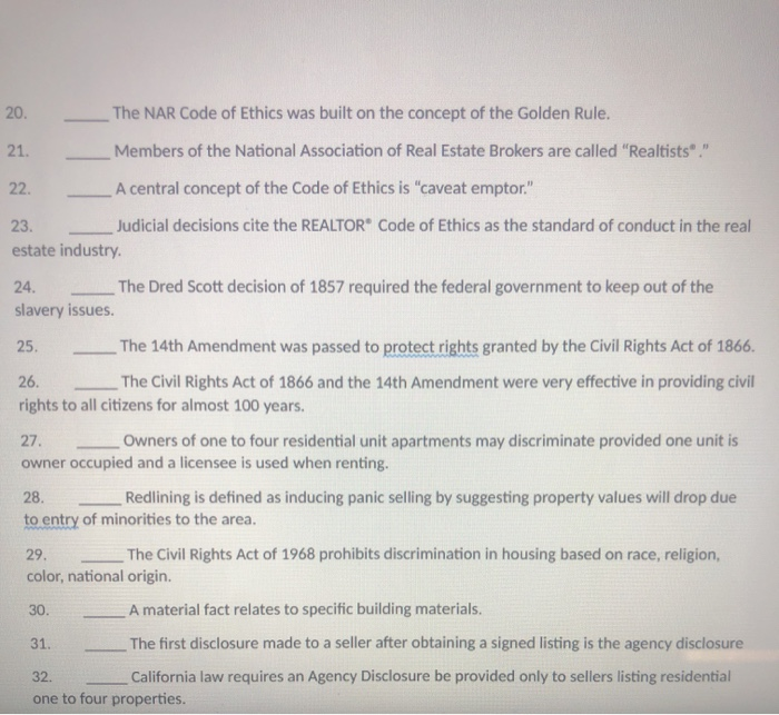  true or false _The NAR Code of Ethics was built on