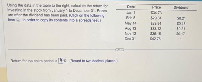  Using the data in the table to the right, calculate the