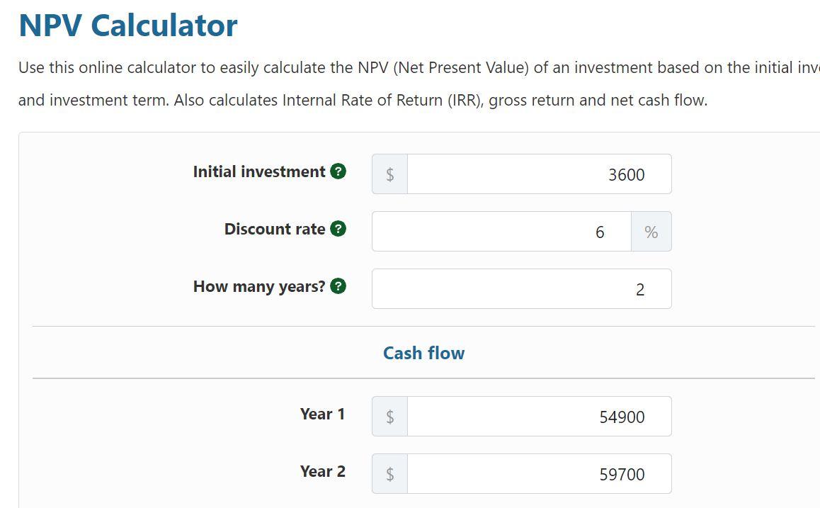 Please show me what a net present value formula ( please show