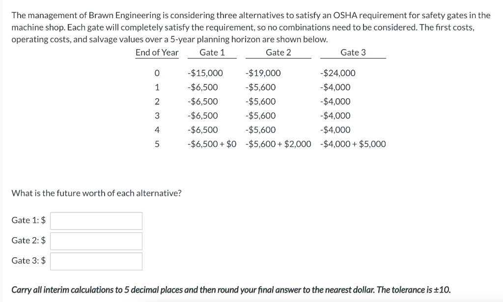  2.) Using a future worth analysis with a MARR of 20%/year,