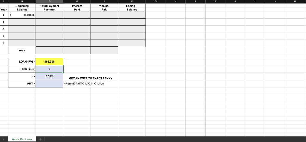 Please solve using excel formulas. Please show the formulas in the work,