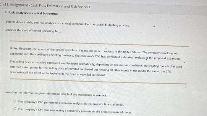  A. Risk analysis in capital budgeting Projects differ in risk, and