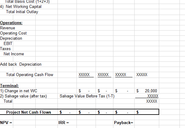 proforma Income Statement Using Excel Spreadsheet (b) Compute Net Project Cashflows, NPV,