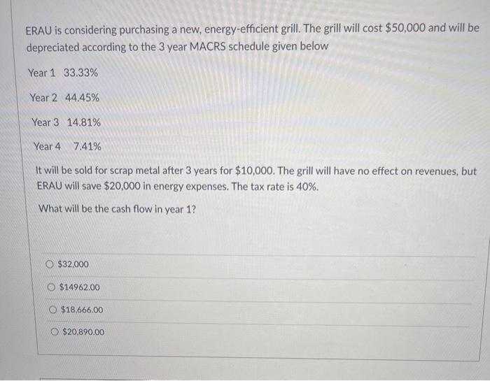  ERAU is considering purchasing a new, energy-efficient grill. The grill will