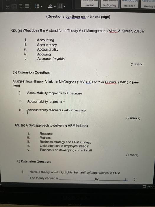  A Da Normal No Spacing Heading 1 Heading (Questions continue on