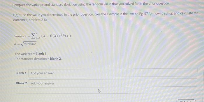 Quantitative Methods class , i need help with 1&2 Compute the variance