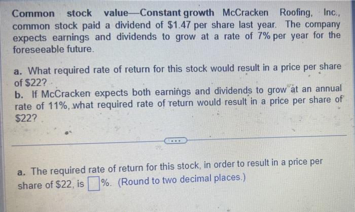 chapter 6 answer as many as you can plz Common stock value-Constant