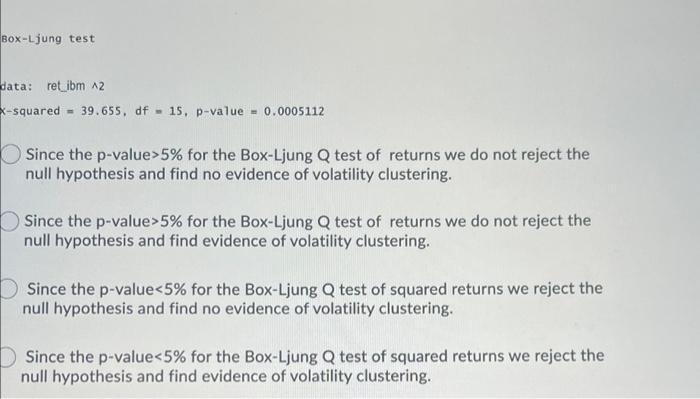 return of IBM adjusted closing prices. Is there evidence of volatility clustering
