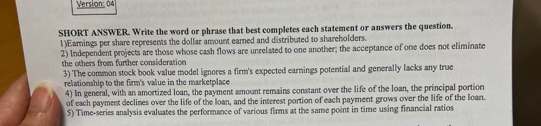 SHORT ANSWER. Write the word or phrase that best completes each