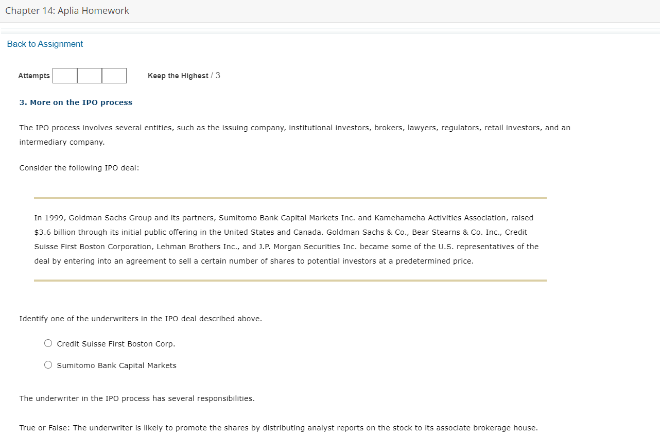  Chapter 14: Aplia Homework Back to Assignment Attempts Keep the Highest/3