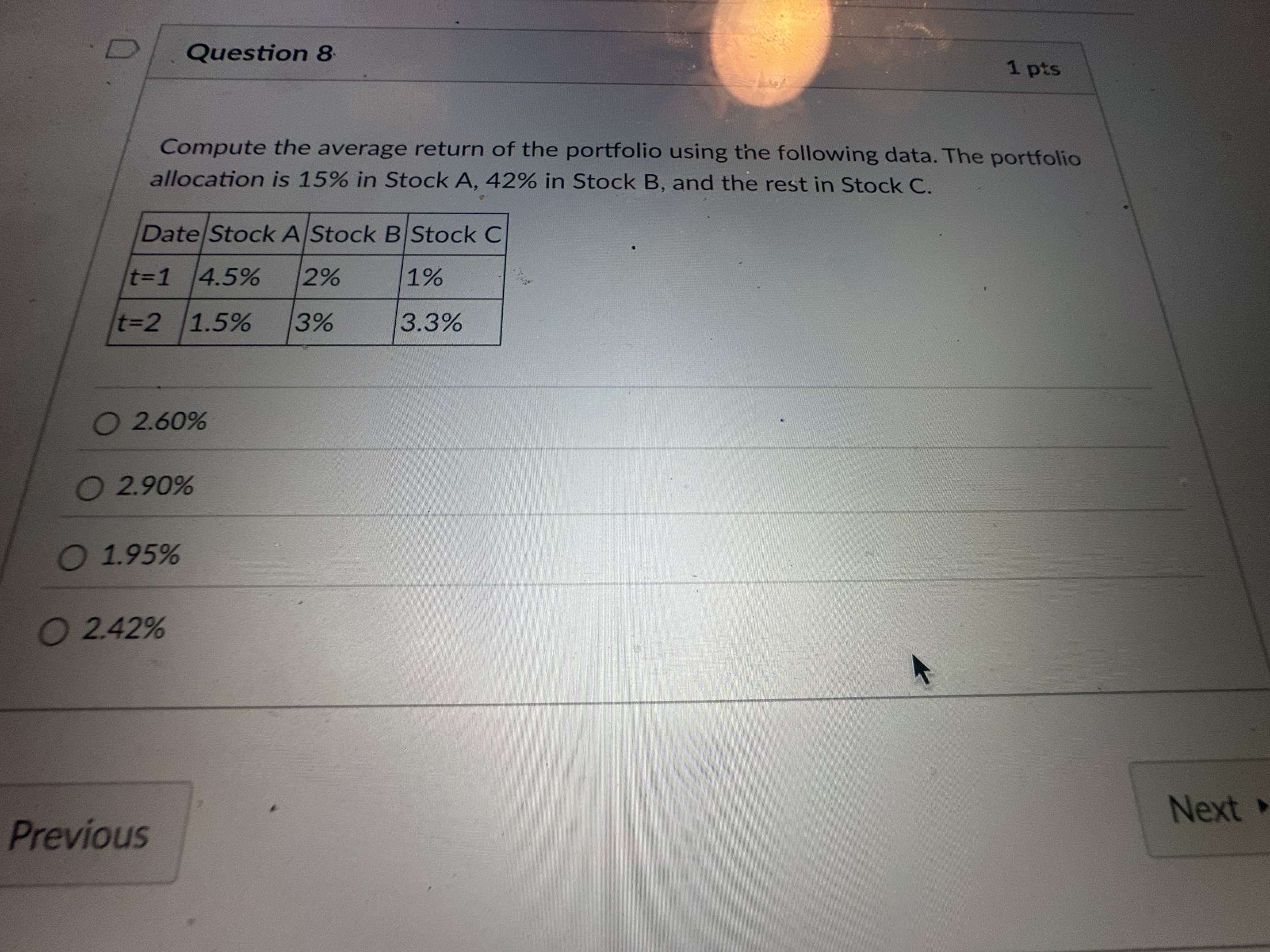  Question 8 Compute the average return of the portfolio using the