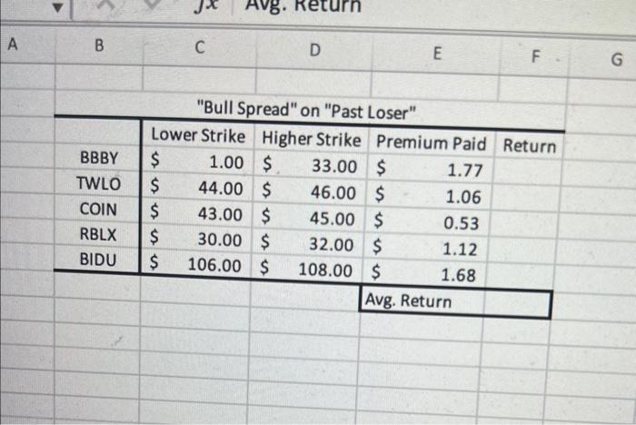 please calculate return for each 11Im a a 1 Define Name Trace