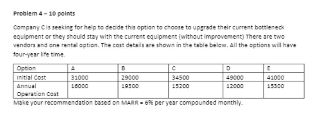 Problem 4 - 10 points Company C is seeking for help