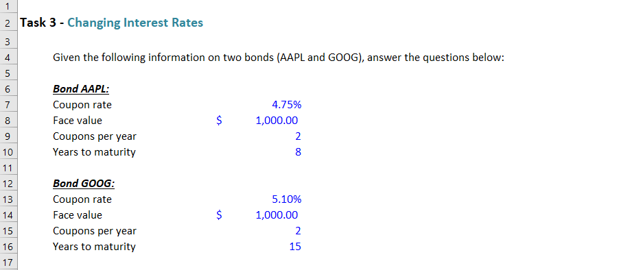 original issue dates, calculate the new YTM, Prices, and the Percent Change