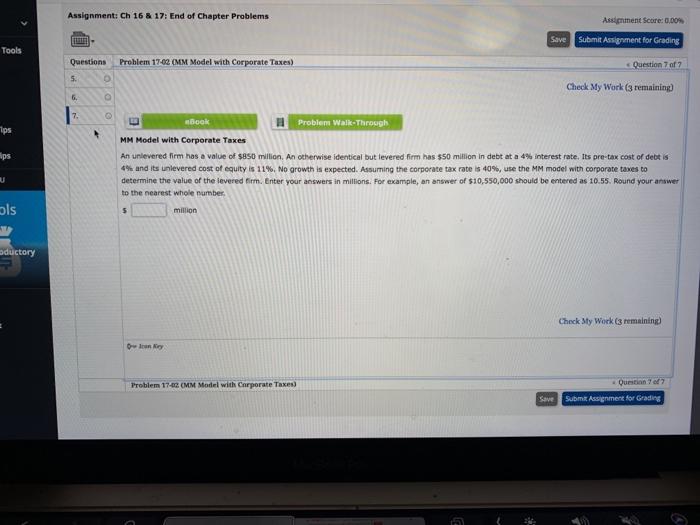 0.004 Save Submit Assignment for Grading Questions Problem 17-01 (MM Model with