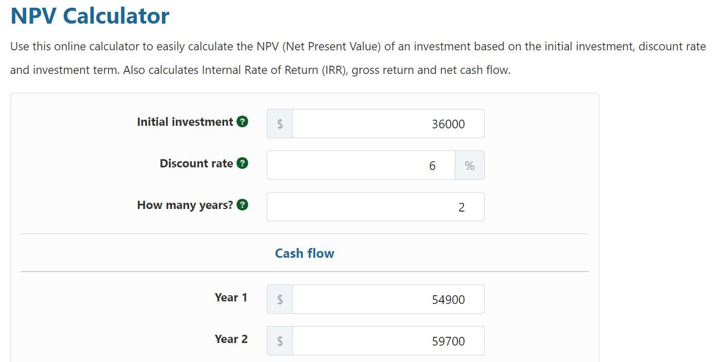 Please show me what a net present value formula ( please show