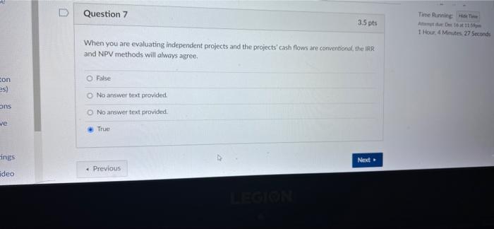  D Question 7 3.5 pts Time Running The AD161 1 Hour