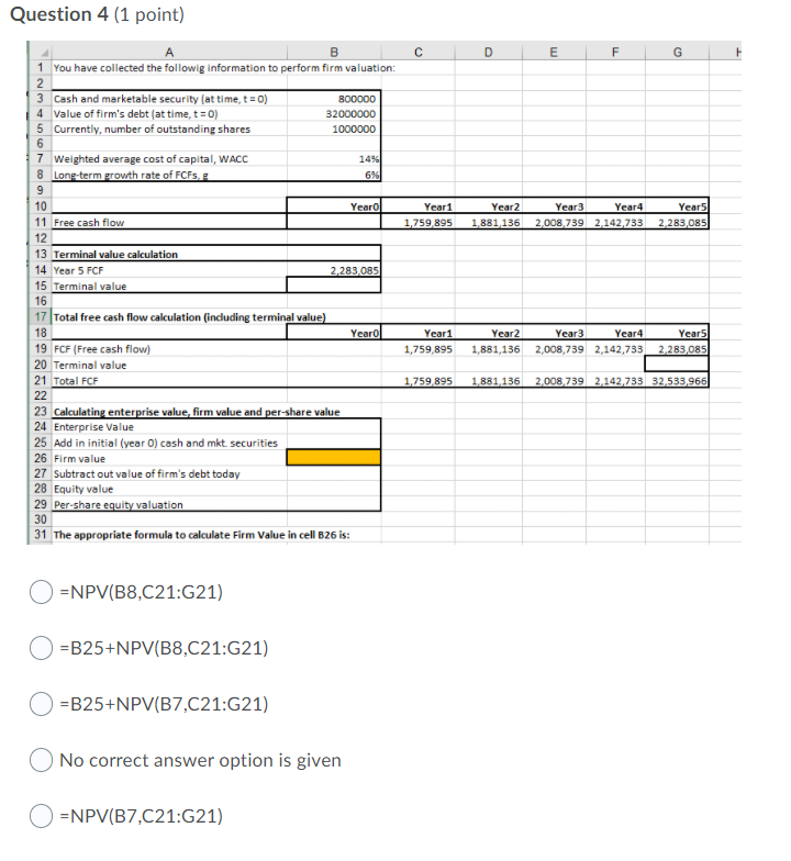  Question 4 (1 point) D E F G Year 2 1.881