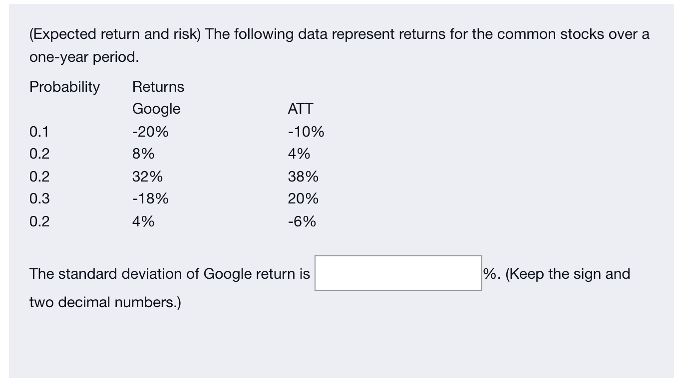  (Expected return and risk) The following data represent returns for the