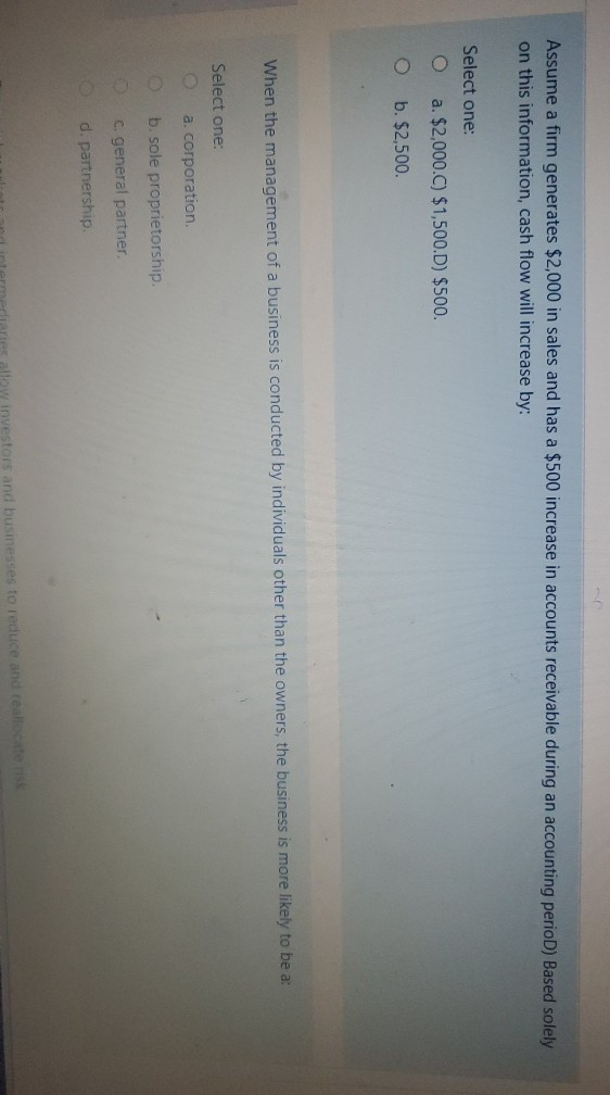  only final answers needed please Assume a firm generates $2,000 in