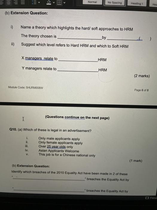  MI Normal No Spacing Heading 1 (b) Extension Question: i) Name