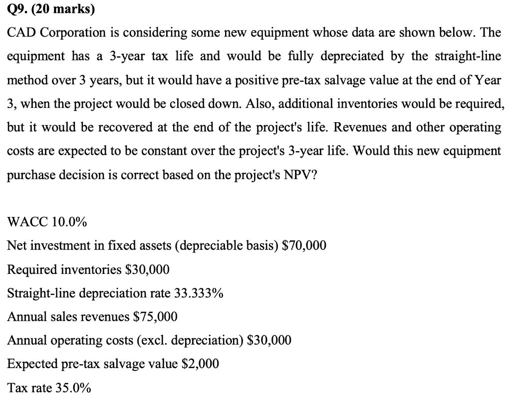 please do not use excel to answer this question. 09. (20 marks)