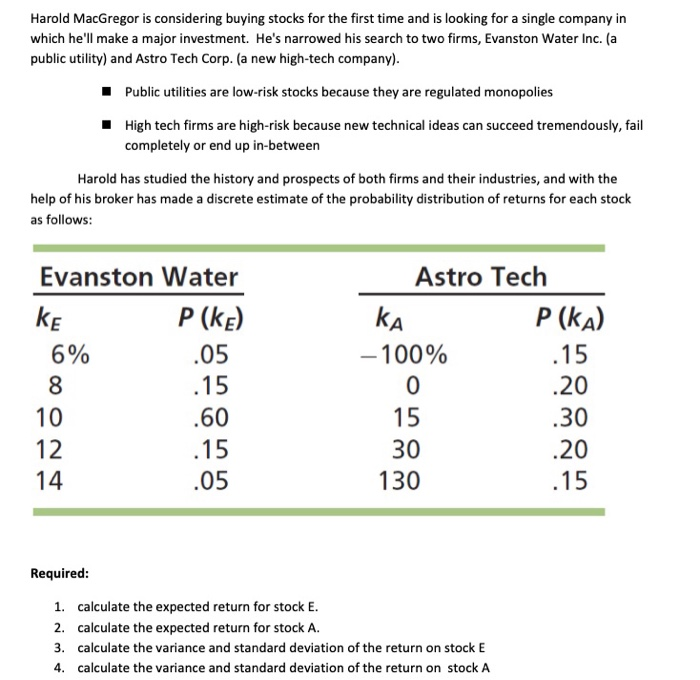  Harold MacGregor is considering buying stocks for the first time and