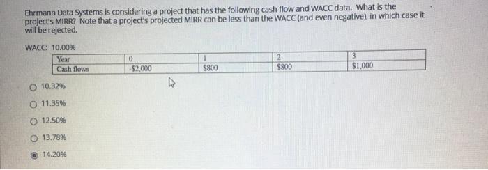 that has the following cash flow and WACC data. What is the