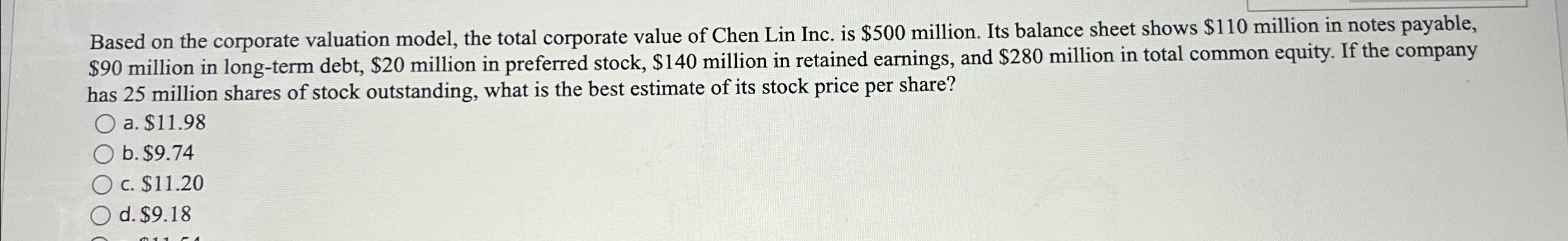  Based on the corporate valuation model, the total corporate value of