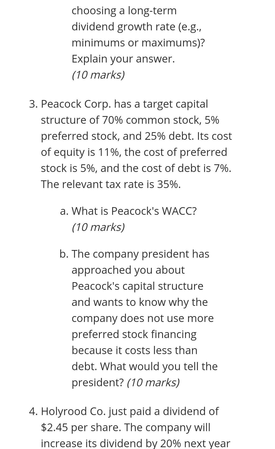 choosing a long-term dividend growth rate (e.g., minimums or maximums)? Explain
