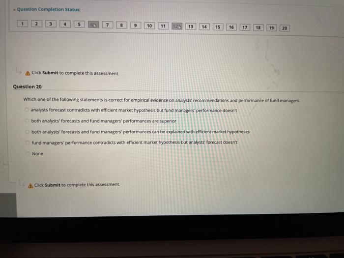  Question Completion Status: 2 5 7 8 9 10 11 120