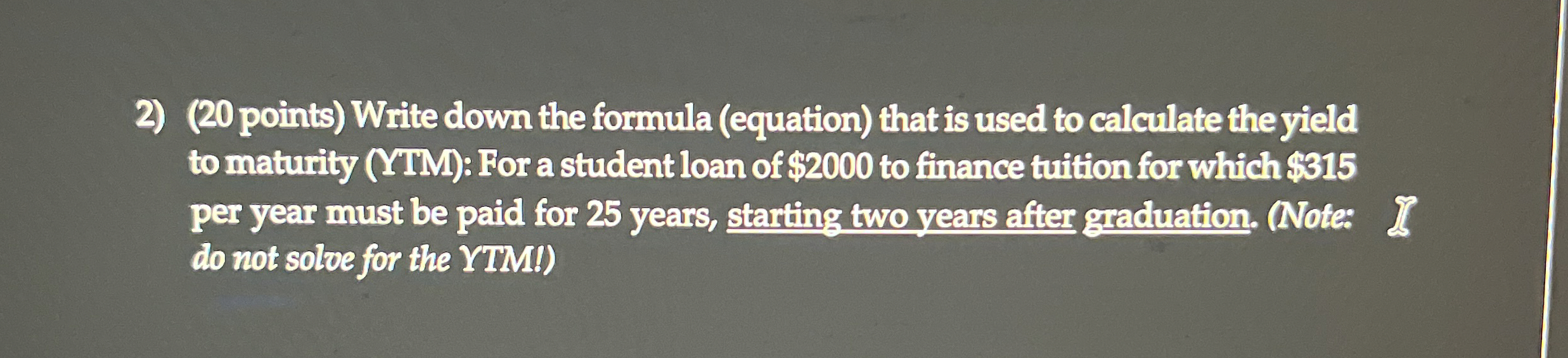  (20 points) Write down the formula (equation) that is used to
