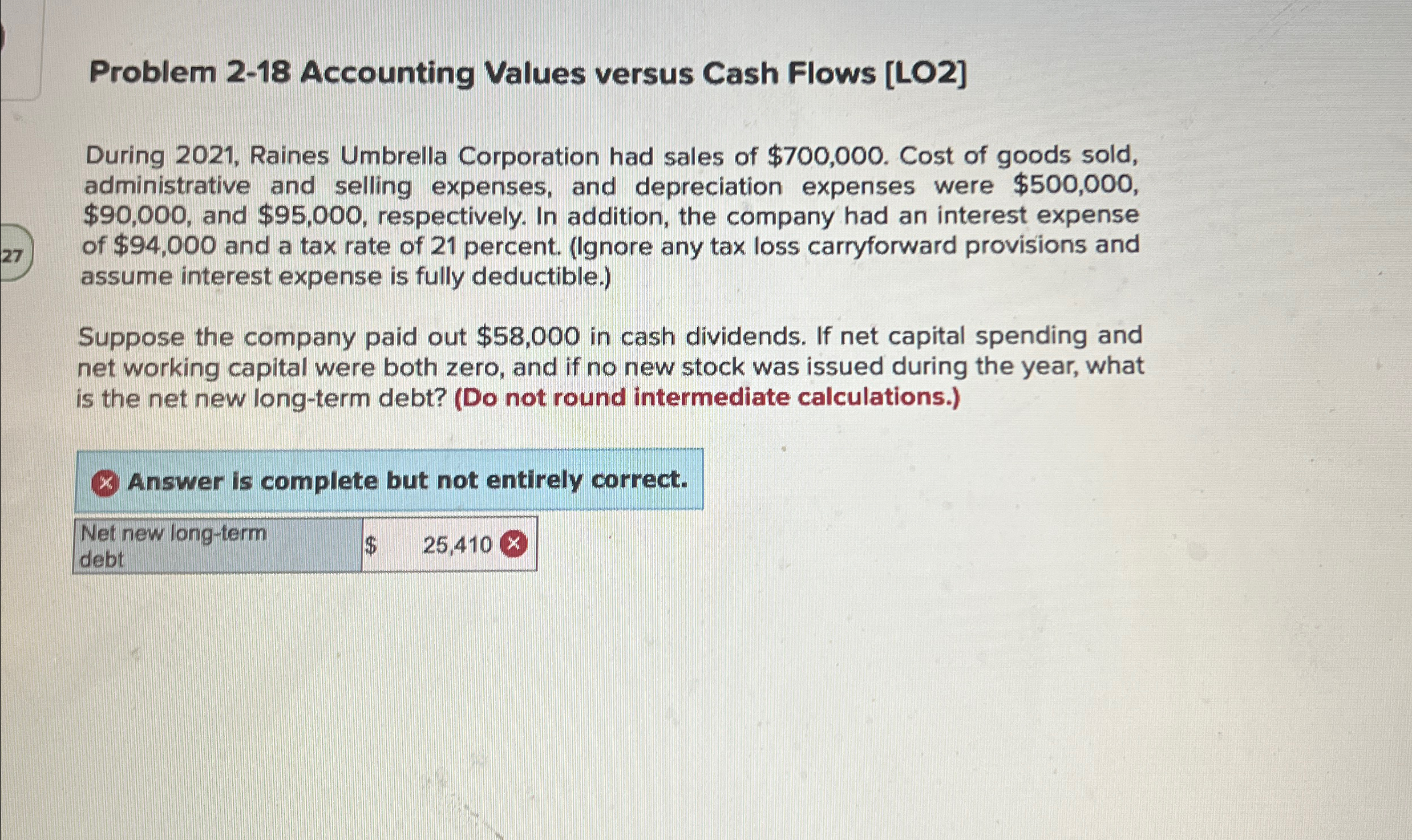  Problem 2-18 Accounting Values versus Cash Flows [LO2] During 2021, Raines