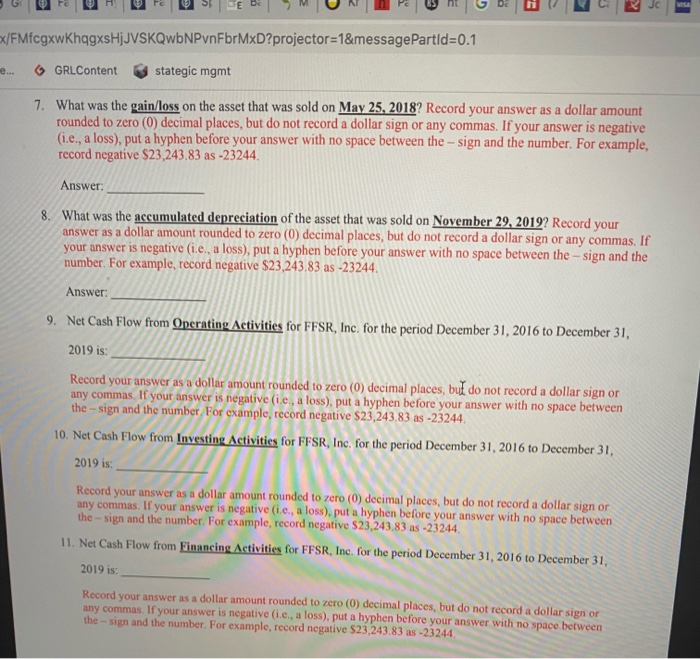 statement of cash flows for FFSR, Inc. for the period December 31,